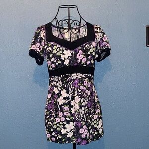 Maurices Black Floral Square-Neck Tunic with Purple Accents